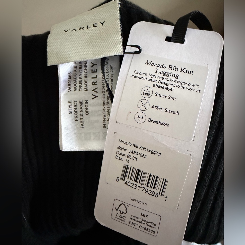 New! Varley Black Ribbed Drawstring Leggings - Picture 4 of 5